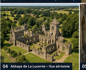Abbaye de la Lucerne — Vue aérienne et cloître